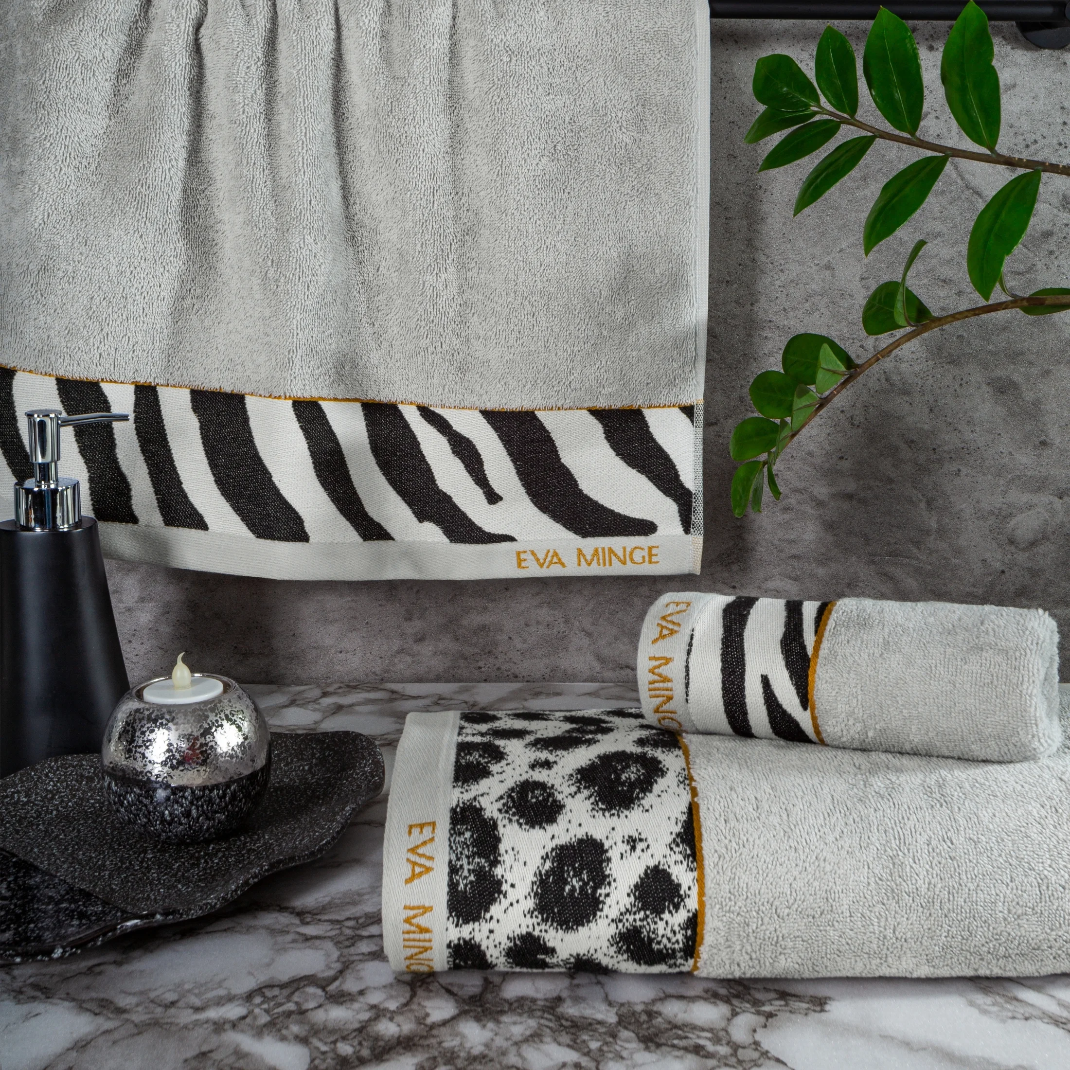 Zestaw ręczników bawełnianych 3 szt kolor srebrny ,czarny 500 g/m2 Eva Minge Eurofirany