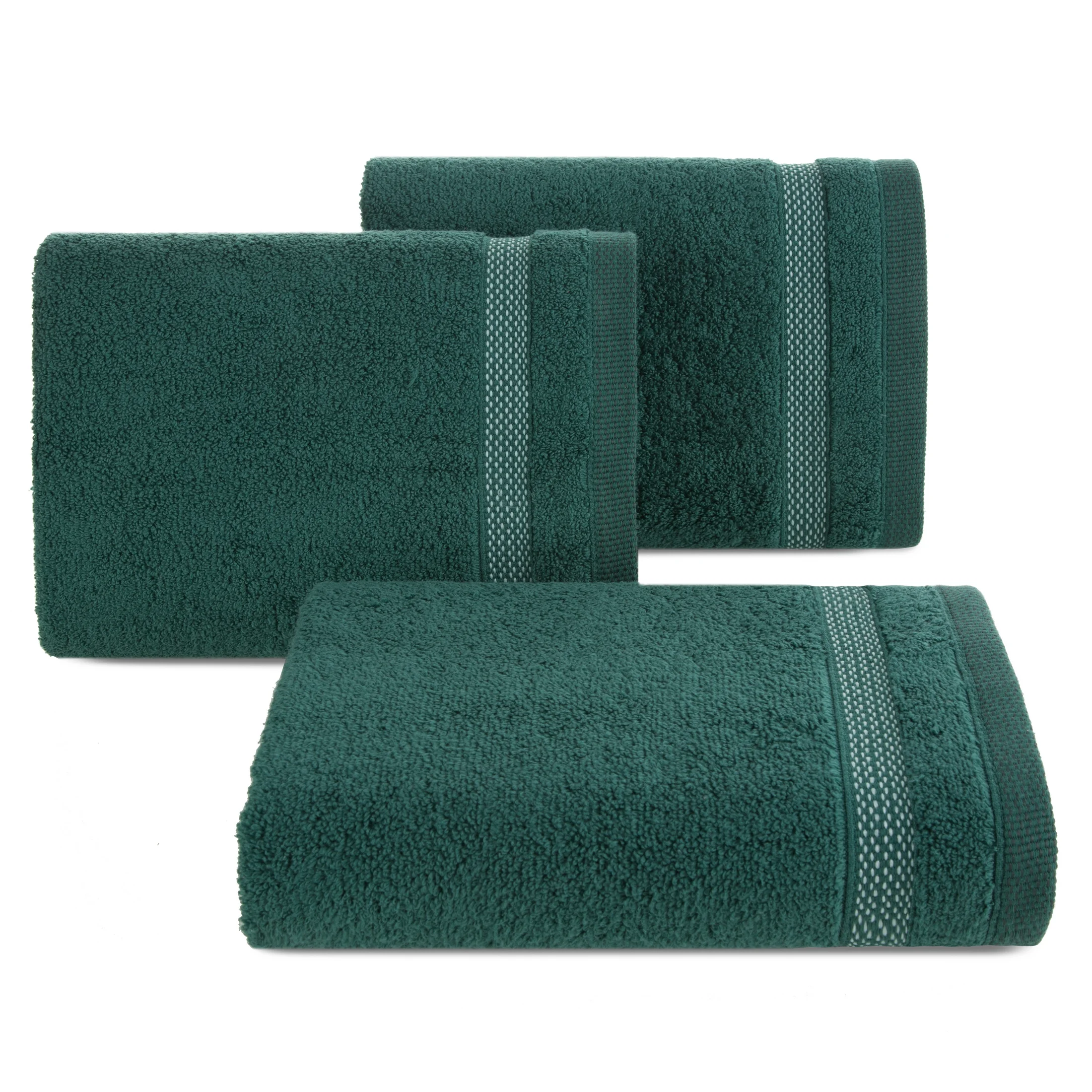 Ręcznik do rąk 30x50 cm bawełniany kolor ciemnozielony zero twist z bordiurą w paski 400 g/m2 RIKI Eurofirany