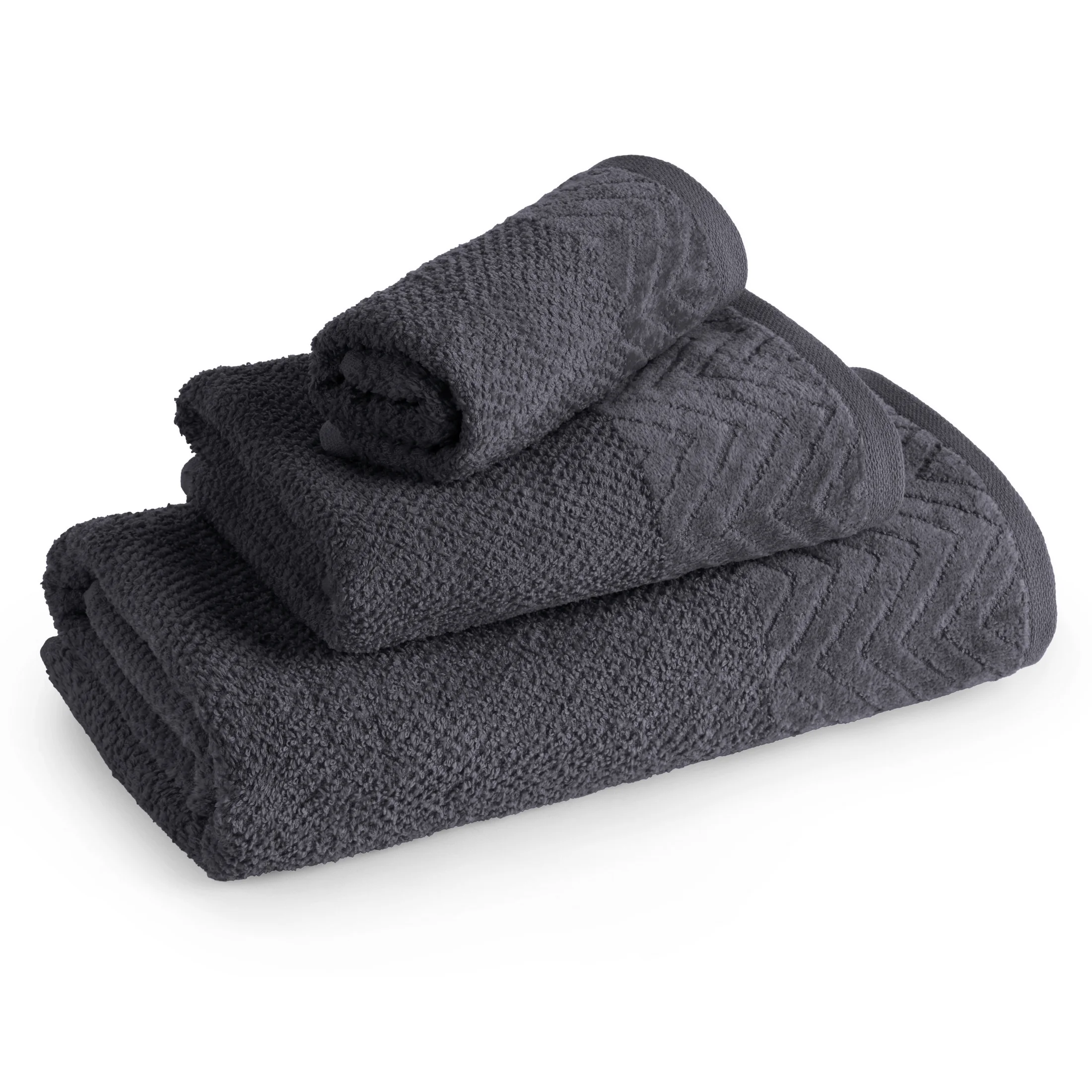 Ręcznik kąpielowy 50x90 cm bawełniany kolor grafitowy o ryżowej strukturze z welwetową bordiurą 500 g/m2 LOREN Eurofirany