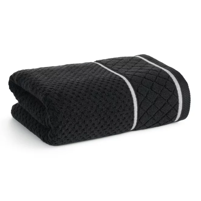 Ręcznik do rąk 30x50 cm bawełniany kolor czarny o strukturze krateczki z ozdobną bordiurą 500 g/m2 FAVORI Eurofirany