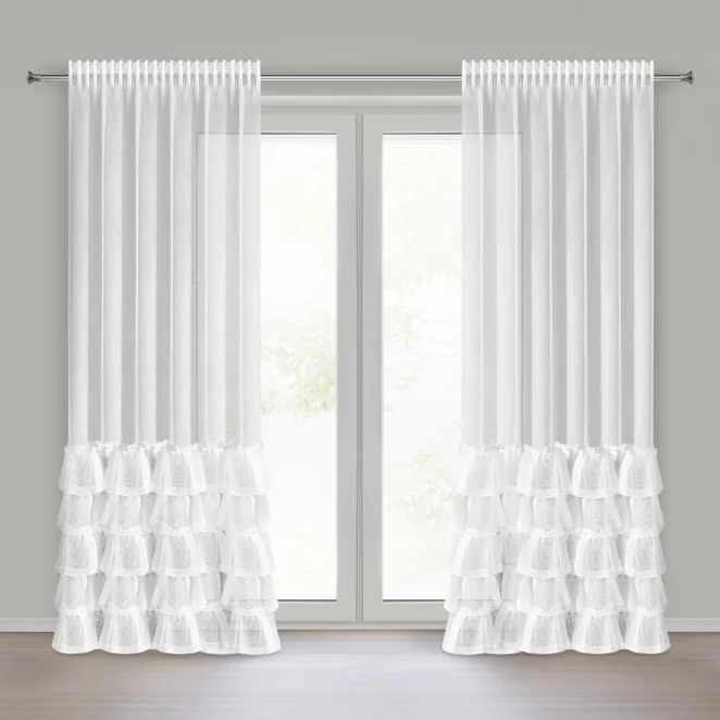 Firana biała z markizety z pięcioma falbanami 140x270 cm taśma CHARLOTTE 2 Eurofirany