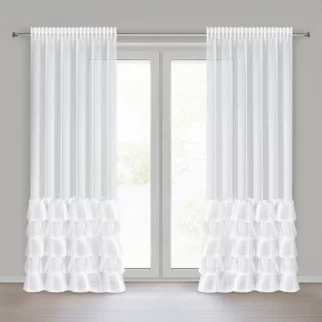 Firana biała z tkaniny aden z pięcioma falbanami 140x270 cm taśma CHARLOTTE 3 Eurofirany