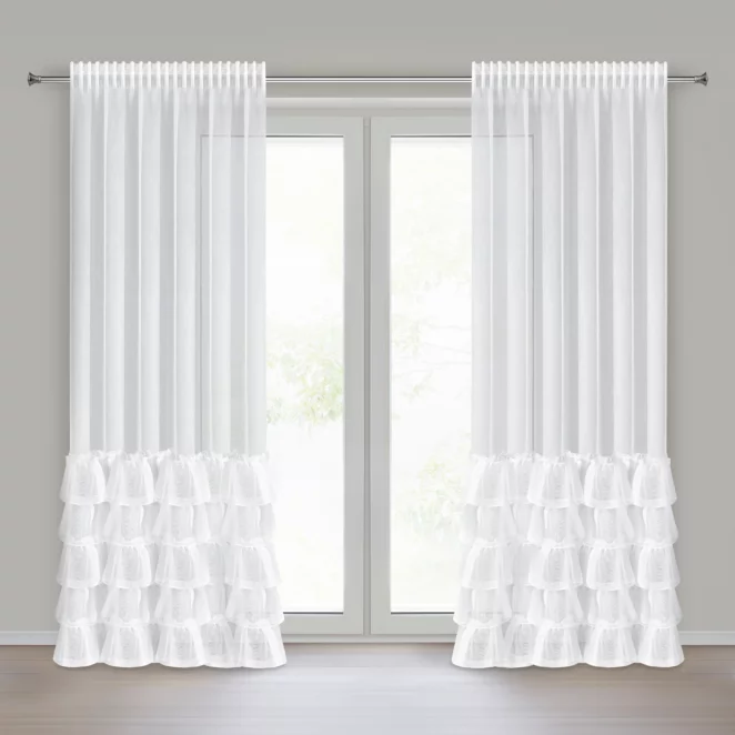 Firana biała z tkaniny aden z pięcioma falbanami 140x270 cm taśma CHARLOTTE 3 Eurofirany