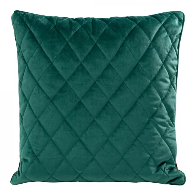 Poduszka 50 x 50 cm ciemnoturkusowa pikowana we wzór karo z ozdobną wypustką na brzegach VELVET 28 Eurofirany