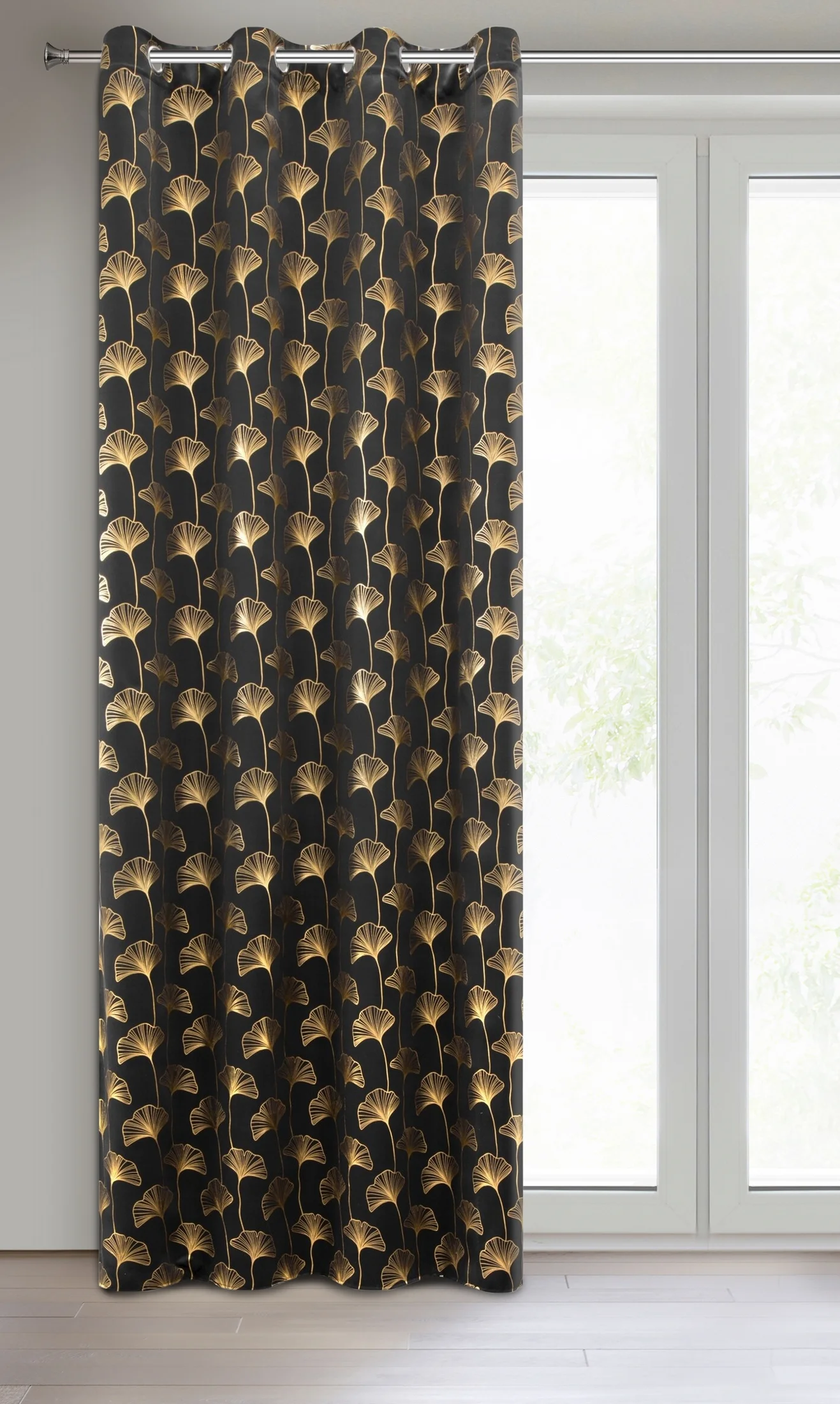 Zasłona czarno, złota w botaniczym stylu, zaciemniająca 135x250 cm przelotka CLARA Eurofirany