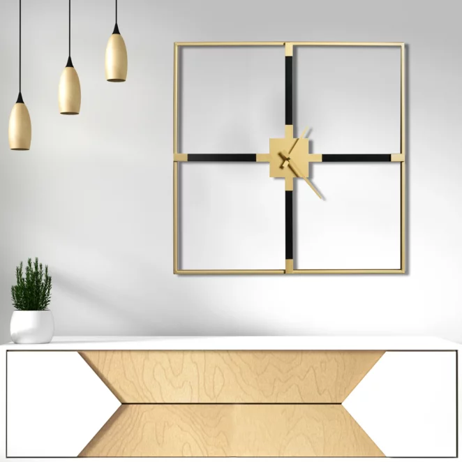 Zegar ścienny czarno-złoty z metalu w stylu nowoczesnym 60x5x60 cm Eurofirany