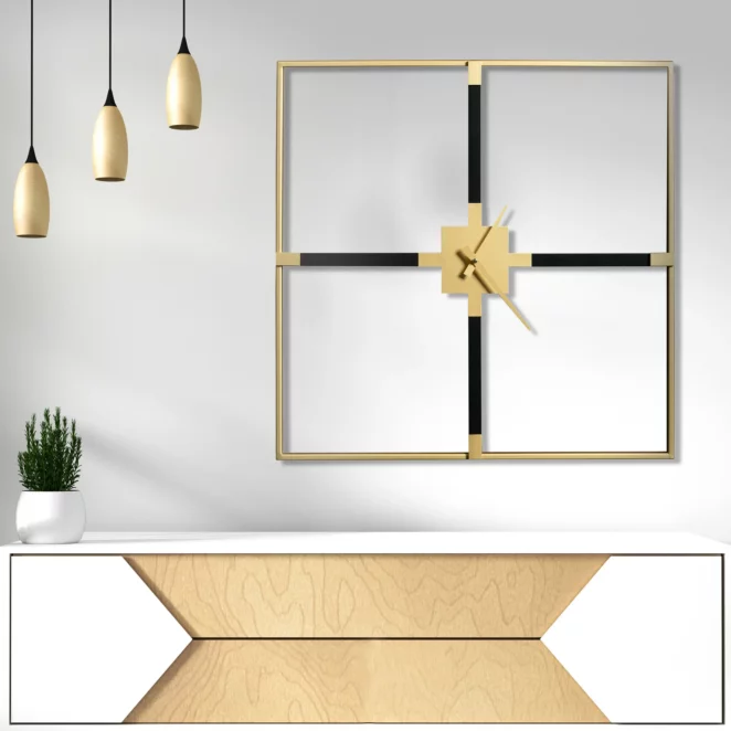 Zegar ścienny czarno-złoty z metalu w stylu nowoczesnym 80x5x60 cm Eurofirany