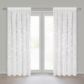 Dekoracja okienna biało, srebrna z etaminy zdobiona błyszczącym marmurkowym wzorem 140x270 cm taśma ALINA Eurofirany