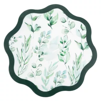 Podkładka na stół zielono, biała średnica 38 cm JANE z nadrukiem roślinnym Eurofirany