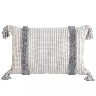 Poszewka na poduszkę 30x50 cm bawełniana zdobiona puszystymi pasami i chwostami na rogach PALERMO TERRA COLLECTION Eurofirany