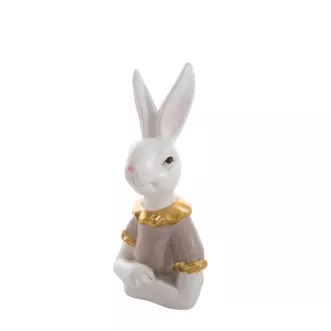Wielkanocna figurka dekoracyjna zajączka w biało, beżowej kolorystyce  Eurofirany