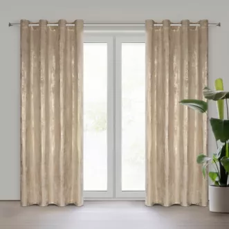 Zasłona beżowo, szampańska zdobiona błyszczącym przecieranym wzorem z welwetu 140x250 cm przelotka RENIA Eurofirany
