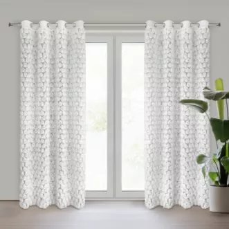 Zasłona biała zdobiona pasem aplikacji r&oacute;ż 3D 140x250 cm przelotka ROSES Eva Minge Eurofirany