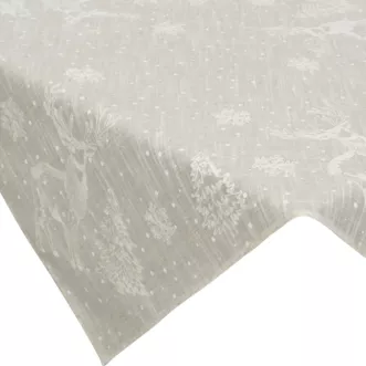 Obrus świąteczny 85x85 cm beżowy o strukturze lnu zdobiony delikatnym nadrukiem Eurofirany