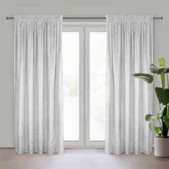 Zasłona biało, srebrna welwetowa z przecieranym błyszczącym nadrukiem 135x270 cm taśma - AVENA Eurofirany