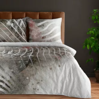 Pościel bawełniana z makosatyny 160x200 cm komplet 3 częściowy kolor szarobeżowy, jasnoszary z nowoczesnym wzorem EVA 19 Eva Minge Eurofirany