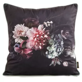 Poszewka na poduszkę 45x45 cm welwetowa, dwustronna z motywem kwiatów z wypustką na brzegach czarno, bordowa VELEVT 137 EUROFIRANY PREMIUM