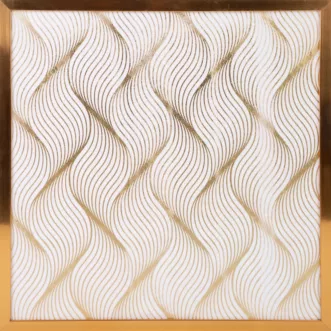 Obraz roślinny biały ze złotym błyszczącym nadrukiem w złotej ramie 53x53 cm BLANCA 3 LIMITED COLLECTION