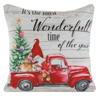 Poszewka na poduszkę 45x45 cm welwetowa zdobiona uroczym motywem świątecznym czerwono, kremwoa Eurofirany