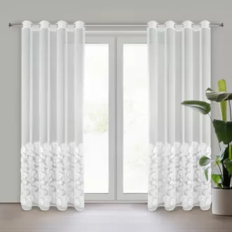 Firana biała z siateczki zdobiona kwiatami z dodatkiem drobnych perełek 3D 140x250 cm przelotka - JASMIN 2 Eva Minge Eurofirany