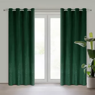 Zasłona ciemnozielona z kryształkami i welwetowej tkaniny 140x250 cm przelotka ARIADNA Eurofirany