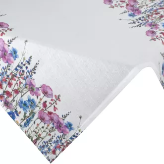 Obrus na stół plamoodporny 85x85 cm biało, różowy z motywem wiosennych kwiatów - RUBY Eurofirany