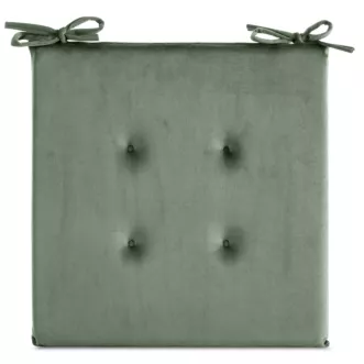 Poduszka na krzesło 40 x 40 x 3 cm welwetowa oliwkowa z ozdobnym pikowaniem i praktycznymi troczkami GAJA Eurofirany