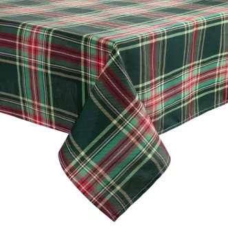 Obrus świąteczny 140x180 cm czerwono, zielony bawełniany zdobiony  kratą AURORA Eurofirany