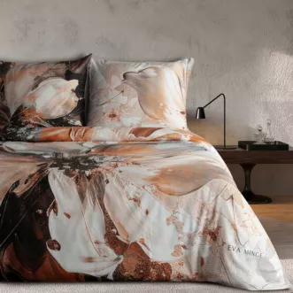 Pościel bawełniana z makosatyny 160x200 cm komplet 3 częściowy kolor rudy, jasnoszary z designerskim nadrukiem ASMARA Eva Minge Eurofirany