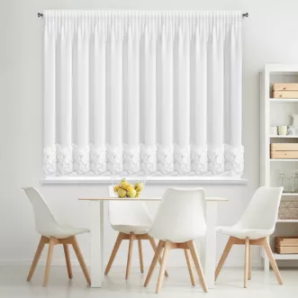 Firana biała zdobiona pasem aplikacji 3D róż 300x120 cm taśma ROSES Eva Minge Eurofirany