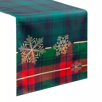 Bieżnik na st&oacute;ł zielono, czerwony 40x140 cm STAR z motywem kraty i śnieżynek