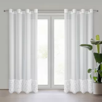 Firana biała z szyfonu zdobiona aplikacją 3D w róże 140x250 cm przelotka - ROSES - Eva Minge Eurofirany