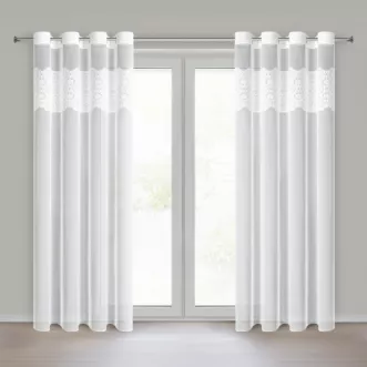 Firana biała z siateczki zdobiona haftowaną aplikacją 140x250 cm przelotka - AFRODYTA Eurofirany