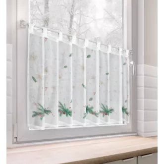 Zazdrostka świąteczna biało, zielona z etaminy zdobiona nadrukiem z motywem świątecznym 150x60 cm szelki - XMAS 4 Eurofirany