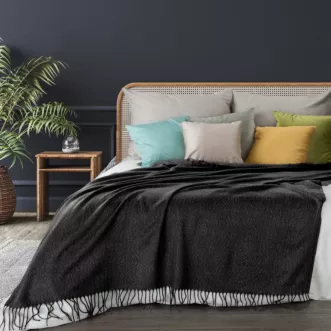 Koc akrylowy 125x160 cm stalowy miękki w dotyku z drobnym strukturalnym wzorem i frędzlami AKRYL 5 EUROFIRANY PREMIUM