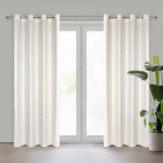 Zasłona biało, szampańska zdobiona nadrukiem geometrycznym 140x250 cm przelotka SEMI Eurofirany