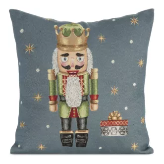 Poszewka na poduszkę 45x45 cm bawełniana , gobelinowa zdobiona wzorem dziadka do orzech&oacute;w popielato, zielona GOB Eurofirany