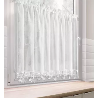 Zazdrostka świąteczna biała z etaminy zdobiona luźno zwisającymi gwiazdkami 150x90 cm tunel - XMAS Eurofirany