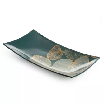 Patera dekoracyjna szałwiowo-złota z motywem liści 41x20x6 cm SALVIA LIMITED COLLECTION Eurofirany