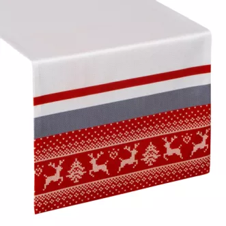 Bieżnik na st&oacute;ł biało, czerwony 40x140 cm welwetowy NOEL z motywem skandynawskim