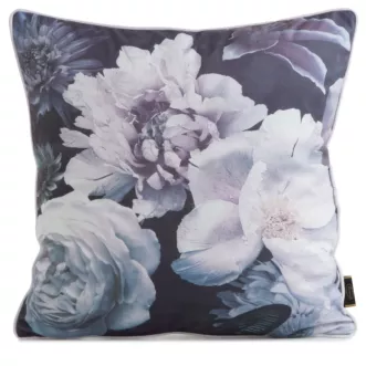 Poszewka na poduszkę 45x45 cm welwetowa, dwustronna z motywem kwiatów z wypustką na brzegach fioletowo, czarna VELVET 134 EUROFIRANY PREMIUM