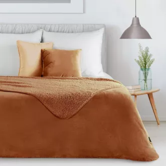 Koc 200x220 ceglasty z miękkiego polaru ze strukturą baranka TEDY Eurofirany Premium