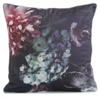 Poszewka na poduszkę 45x45 cm welwetowa, dwustronna z motywem kwiatów z wypustką na brzegach cienofioletowo, różowa VELVET 131 EUROFIRANY PREMIUM