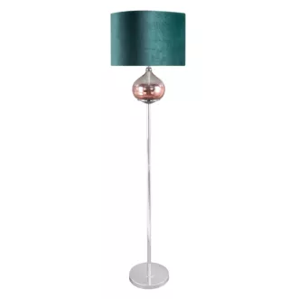 Lampa stojąca do salonu szałwiowo, miedziana  SALVIA 8 z welwetowym abażurem Limited Collection Eurofirany