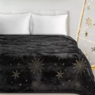 Koc świąteczny 150x200 cm czarno, złoty zdobiony nadrukiem śnieżynek Eurofirany