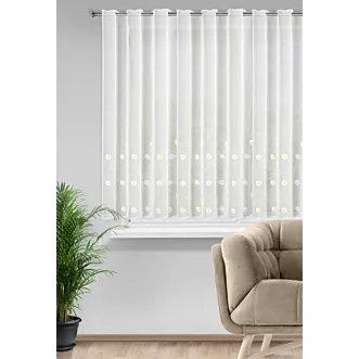 Firana biała z etaminy zdobiona haftem stokrotek 350x145 cm tunel - BELLIS Eurofirany