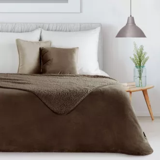 Koc 150x200 ciemnobrązowy z miękkiego polaru ze strukturą baranka TEDY Eurofirany Premium