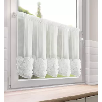 Zazdrostka biała z szyfonu zdobiona pasem 3D r&oacute;ż 70x150 cm taśma marszcząca - ROSES- EVA MINGE Eurofirany