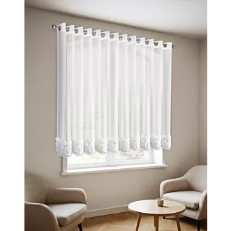 Firana z siateczki biała zdobiona pasem aplikacji 3D róż 350x160 cm taśma ROSES Eva Minge Eurofirany