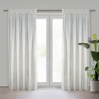 Zasłona biało, szampańska welwetowa z przecieranym błyszczącym nadrukiem 135x270 cm taśma - AVENA Eurofirany